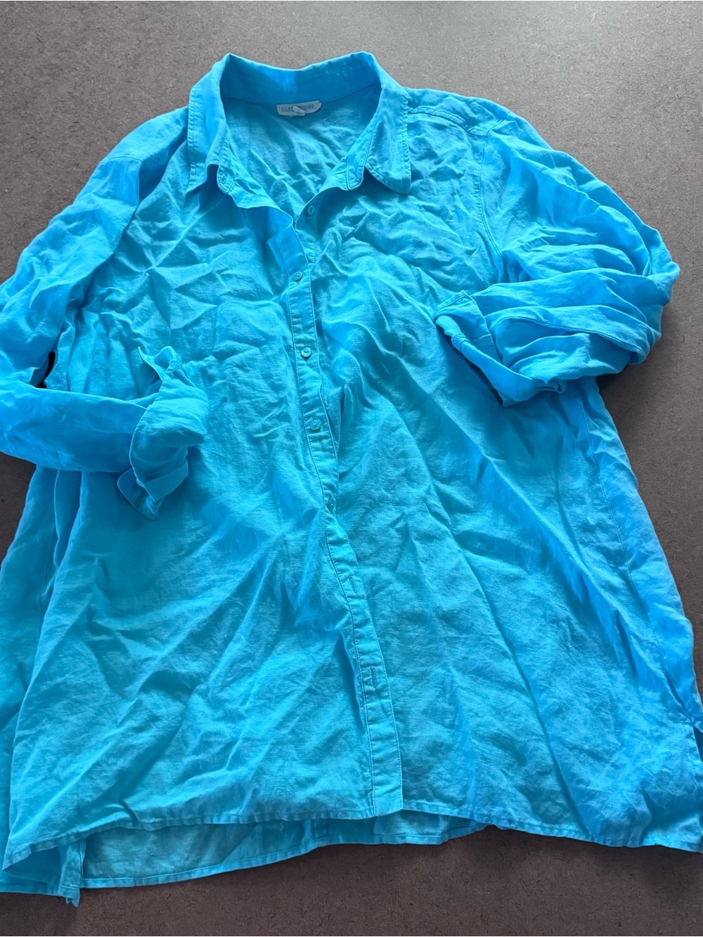 Eileen Fisher Turquoise Linen long sleeve Top women large
